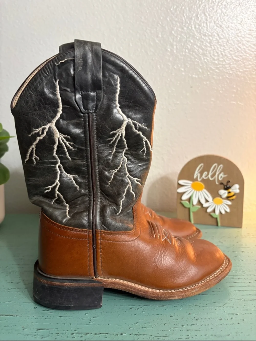 Kids Two-Tone Brown and Black Western Cowboy Boots